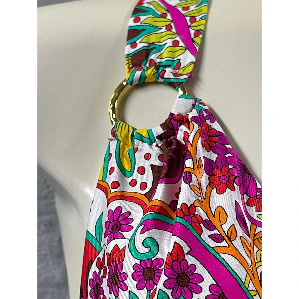 Trina Turk Women's Hawaiian Garden Print Ring Halter Paisley Floral Halter 8 $98